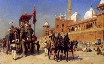 エドウィン・ロード・ウィークス Painting - インド・デリーの大モスクから帰国した偉大な大御所とその法廷 エドウィン・ロード・ウィーク